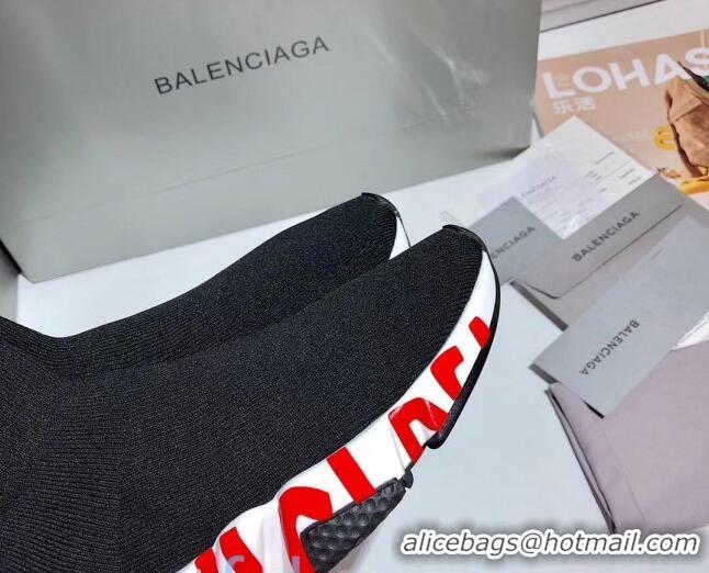 Discount Balenciaga Speed Knit Sock Graffiti Sole Boot Sneaker 082717 Black/Red