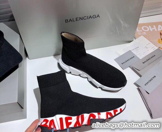 Discount Balenciaga Speed Knit Sock Graffiti Sole Boot Sneaker 082717 Black/Red