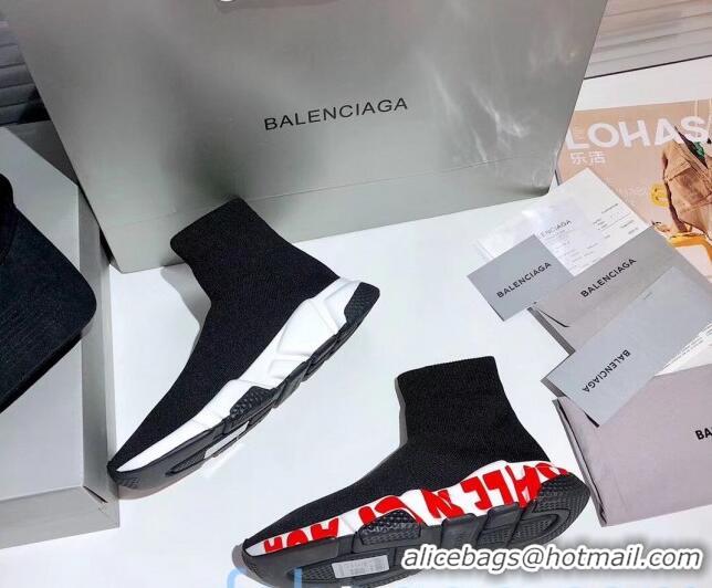 Discount Balenciaga Speed Knit Sock Graffiti Sole Boot Sneaker 082717 Black/Red