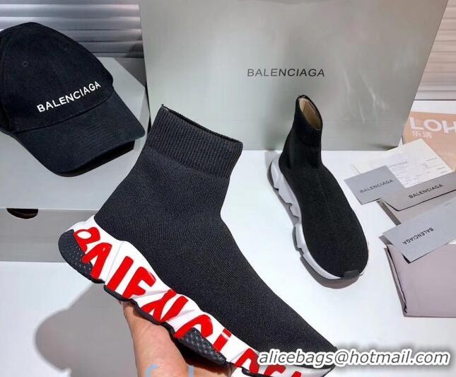 Discount Balenciaga Speed Knit Sock Graffiti Sole Boot Sneaker 082717 Black/Red