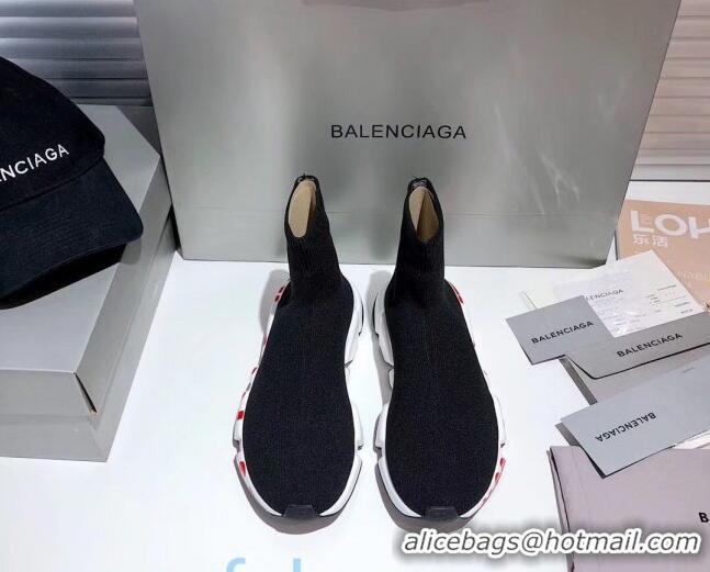 Discount Balenciaga Speed Knit Sock Graffiti Sole Boot Sneaker 082717 Black/Red