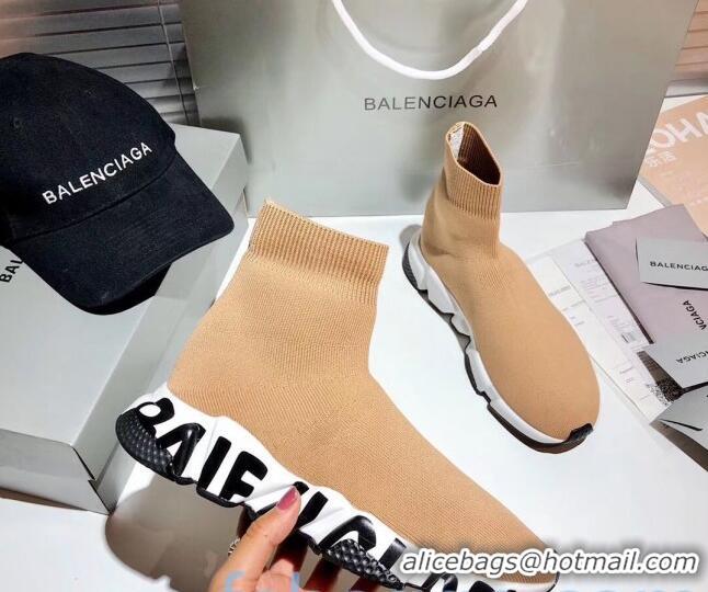 Luxury Balenciaga Speed Knit Sock Graffiti Sole Boot Sneaker 082717 Beige/Black