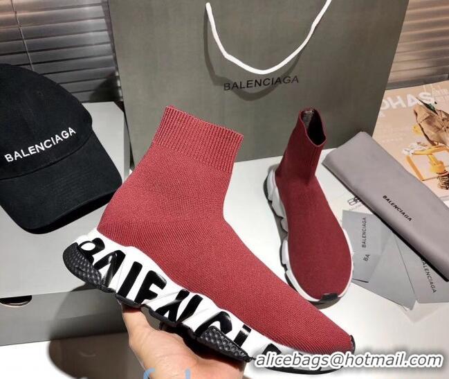 Fashion Balenciaga Speed Knit Sock Graffiti Sole Boot Sneaker 082717 Burgundy/Black