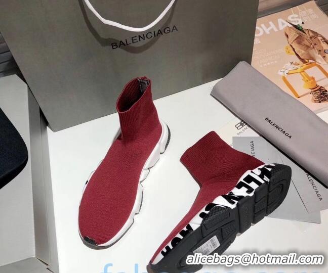 Fashion Balenciaga Speed Knit Sock Graffiti Sole Boot Sneaker 082717 Burgundy/Black