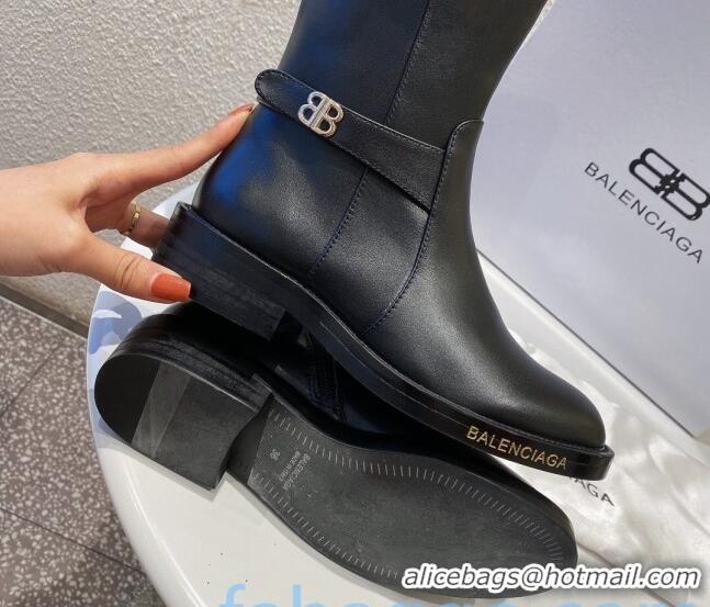 Luxury Classic Balenciaga Calfskin BB Buckle High Boots 082751 Black