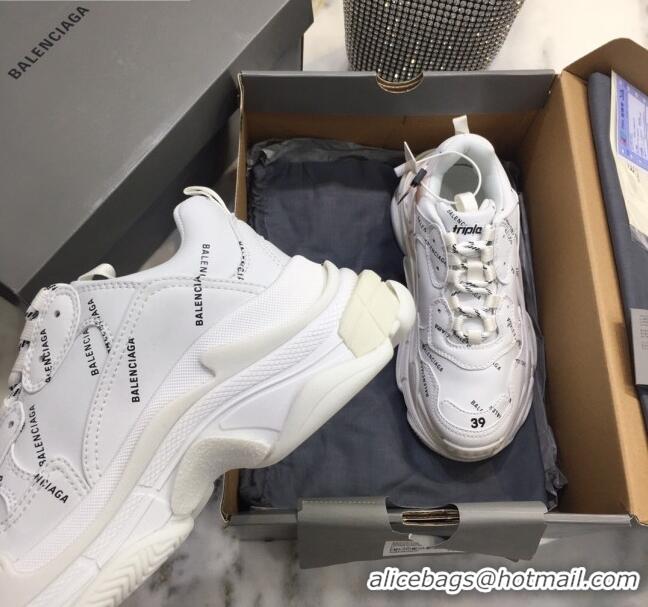 Luxury Balenciaga Allover Logo Triple S Sneakers White 082901