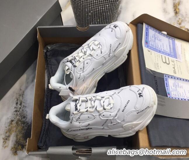 Luxury Balenciaga Allover Logo Triple S Sneakers White 082901