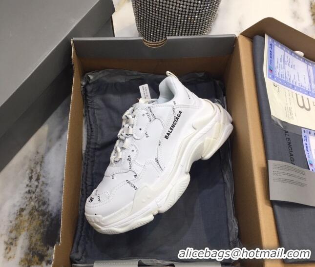 Luxury Balenciaga Allover Logo Triple S Sneakers White 082901