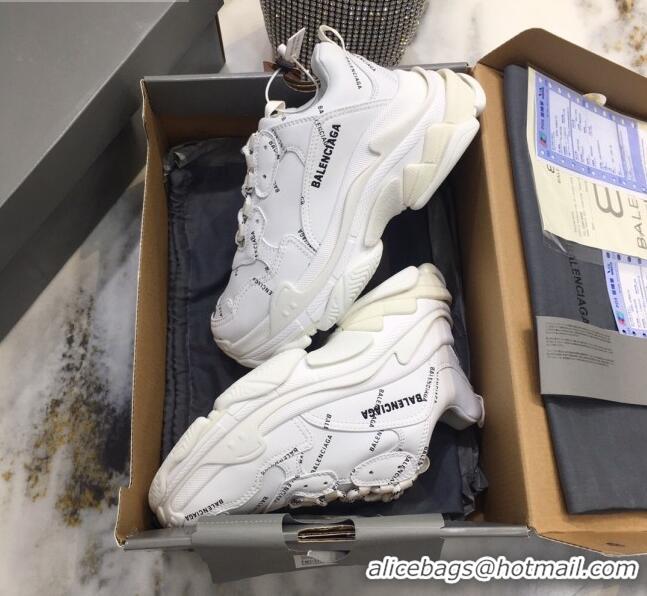 Luxury Balenciaga Allover Logo Triple S Sneakers White 082901