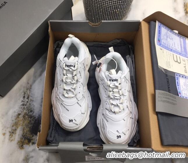 Luxury Balenciaga Allover Logo Triple S Sneakers White 082901