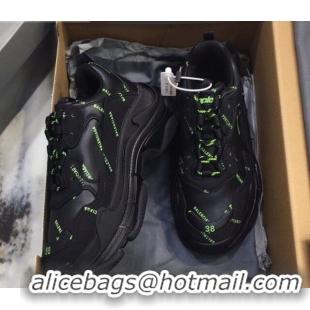 Practical Balenciaga Allover Logo Triple S Sneakers 082901 Black/Green