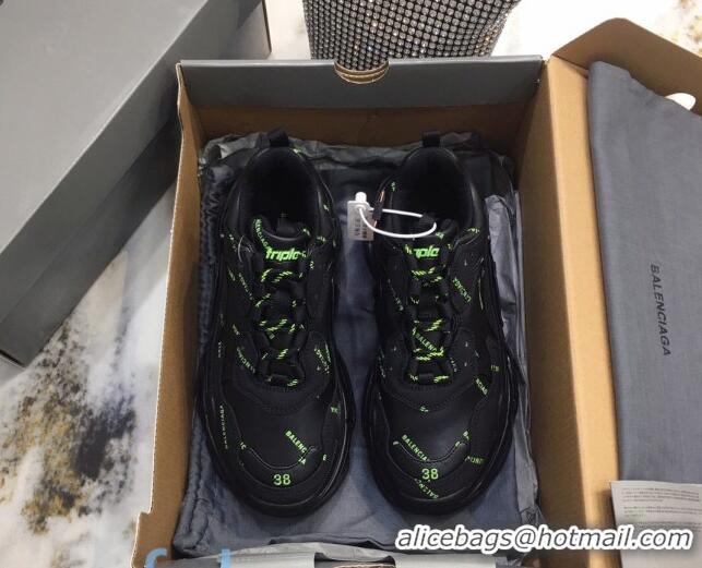 Practical Balenciaga Allover Logo Triple S Sneakers 082901 Black/Green