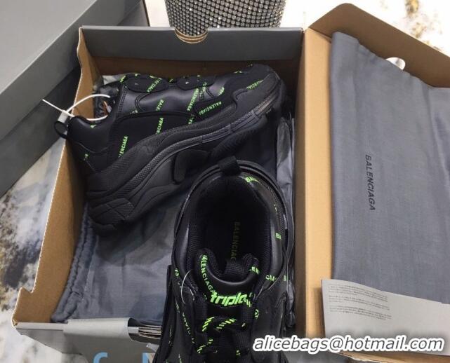 Practical Balenciaga Allover Logo Triple S Sneakers 082901 Black/Green