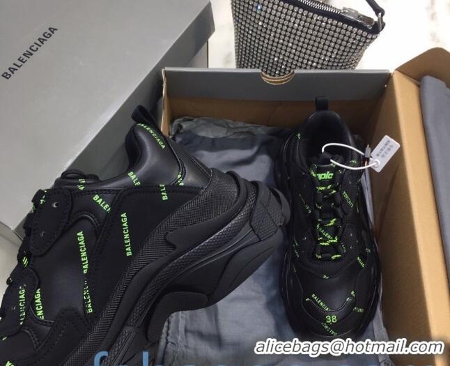 Practical Balenciaga Allover Logo Triple S Sneakers 082901 Black/Green