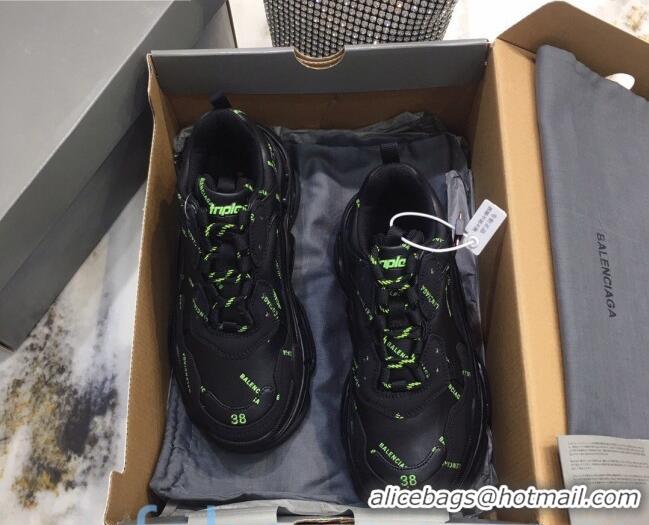 Practical Balenciaga Allover Logo Triple S Sneakers 082901 Black/Green