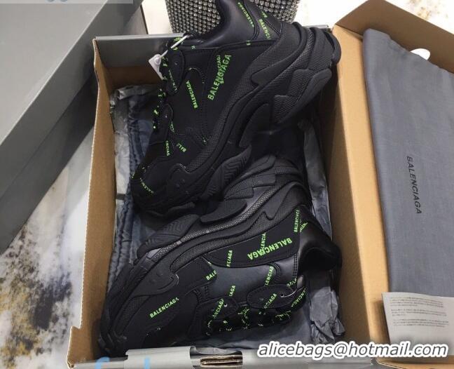 Practical Balenciaga Allover Logo Triple S Sneakers 082901 Black/Green