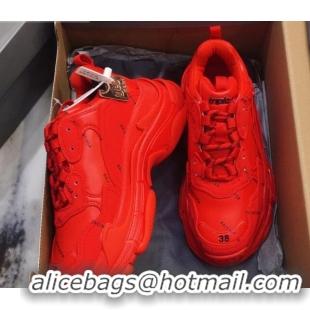 Best Quality Balenciaga Allover Logo Triple S Sneakers 082901 Red