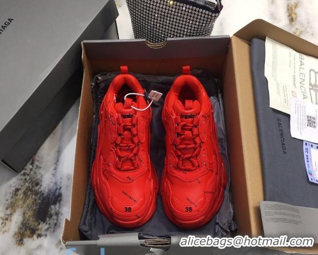 Best Quality Balenciaga Allover Logo Triple S Sneakers 082901 Red