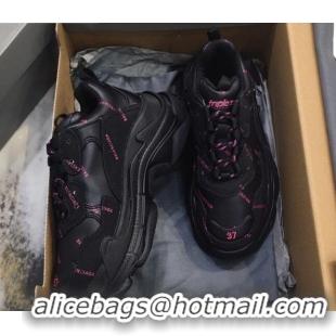 Discount Balenciaga Allover Logo Triple S Sneakers 082901 Black/Pink