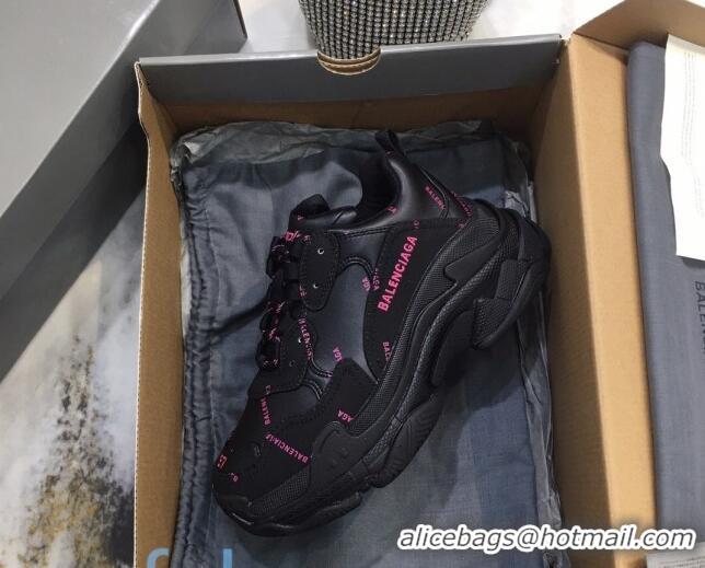 Discount Balenciaga Allover Logo Triple S Sneakers 082901 Black/Pink