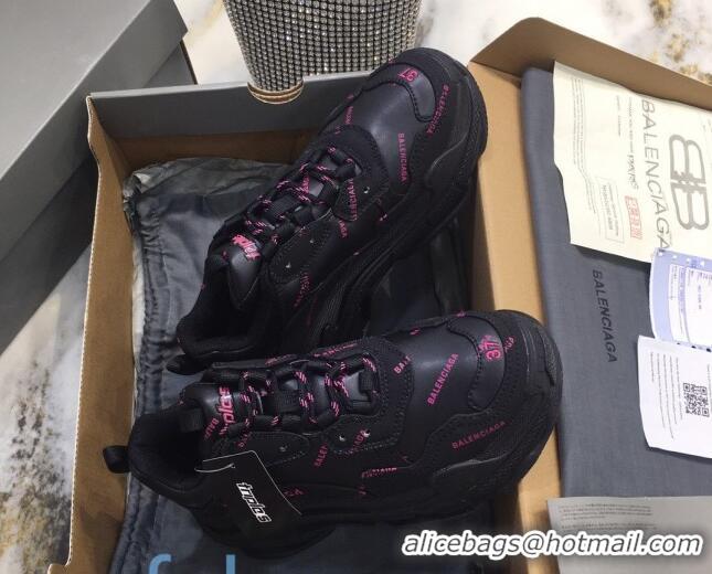 Discount Balenciaga Allover Logo Triple S Sneakers 082901 Black/Pink