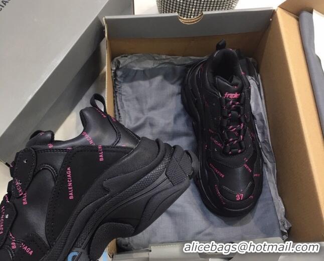 Discount Balenciaga Allover Logo Triple S Sneakers 082901 Black/Pink