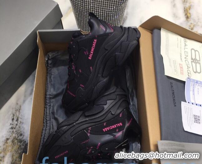 Discount Balenciaga Allover Logo Triple S Sneakers 082901 Black/Pink