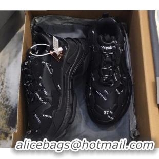 Top Quality Balenciaga Allover Logo Triple S Sneakers 082901 Black/White