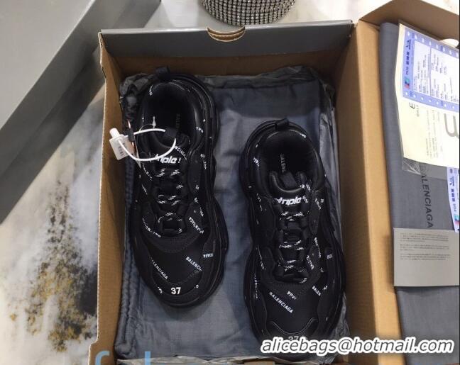 Top Quality Balenciaga Allover Logo Triple S Sneakers 082901 Black/White