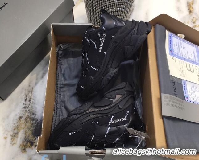 Top Quality Balenciaga Allover Logo Triple S Sneakers 082901 Black/White