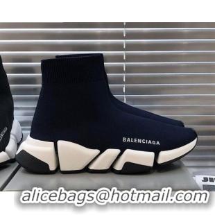 Best Price Balenciaga Speed 2.0 Knit Sock Boot Sneakers 082910 Navy Blue/White