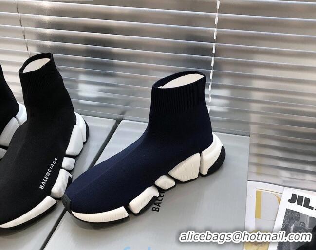 Best Price Balenciaga Speed 2.0 Knit Sock Boot Sneakers 082910 Navy Blue/White