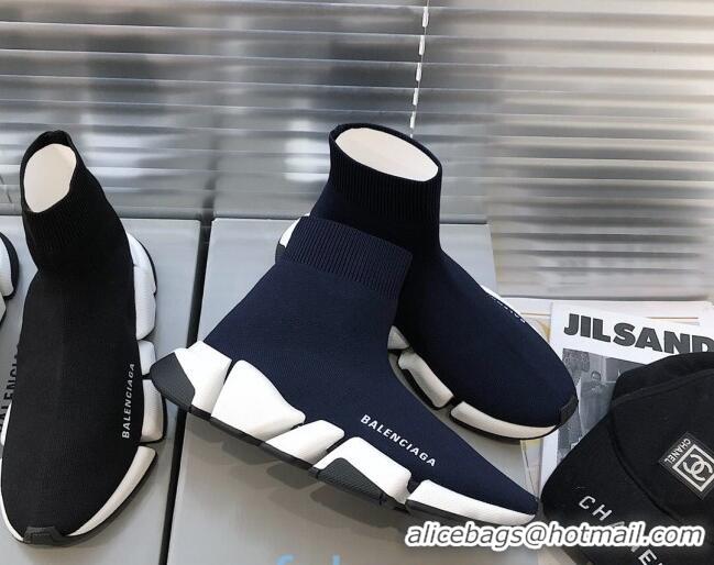 Best Price Balenciaga Speed 2.0 Knit Sock Boot Sneakers 082910 Navy Blue/White