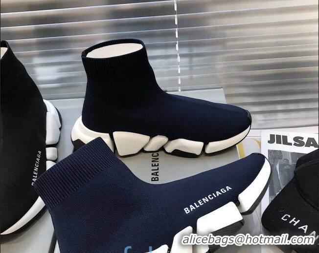 Best Price Balenciaga Speed 2.0 Knit Sock Boot Sneakers 082910 Navy Blue/White