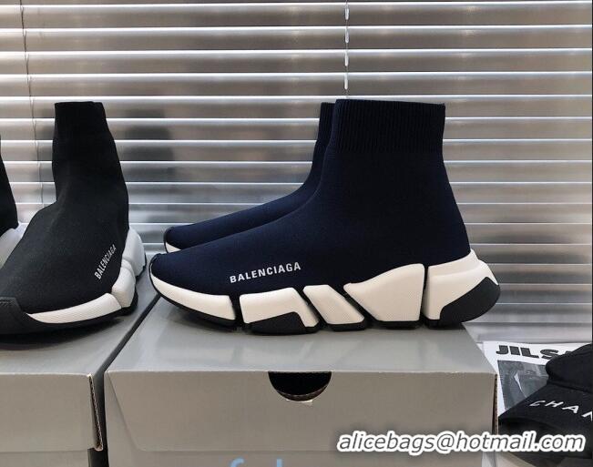 Best Price Balenciaga Speed 2.0 Knit Sock Boot Sneakers 082910 Navy Blue/White