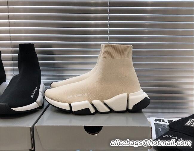 Custom Balenciaga Speed 2.0 Knit Sock Boot Sneakers 082910 Light Beige