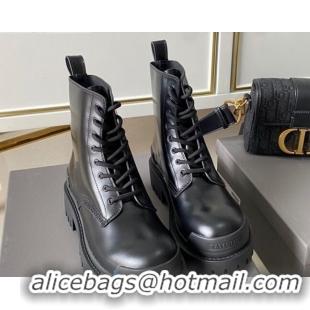 New Design Balenciaga Strike Calfskin Lace-up Short Boot 091115 All Black