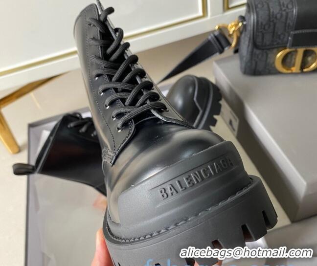 New Design Balenciaga Strike Calfskin Lace-up Short Boot 091115 All Black