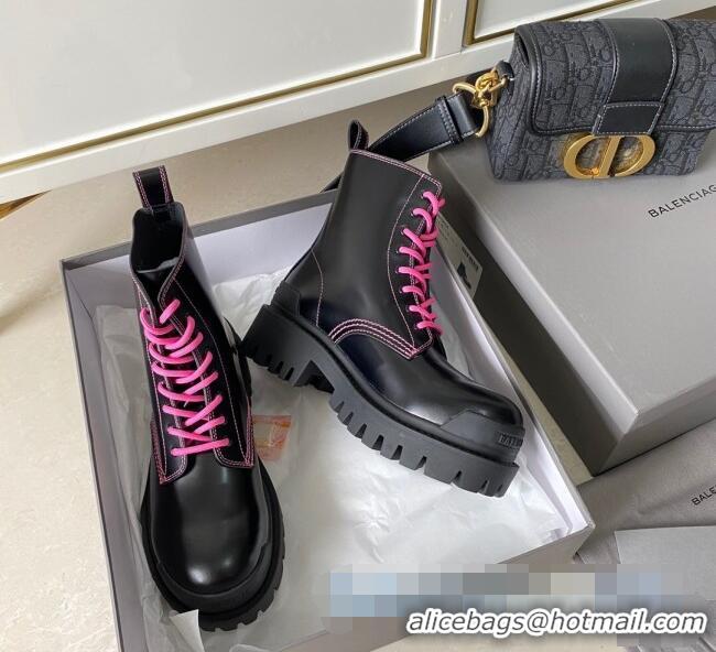 Custom Balenciaga Strike Calfskin Lace-up Short Boot 091115 Black/Pink