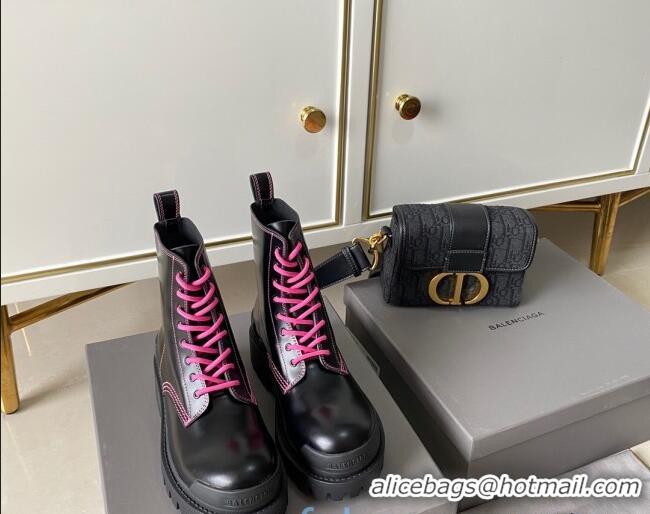 Custom Balenciaga Strike Calfskin Lace-up Short Boot 091115 Black/Pink