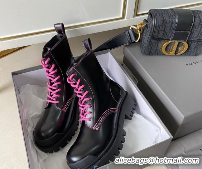 Custom Balenciaga Strike Calfskin Lace-up Short Boot 091115 Black/Pink