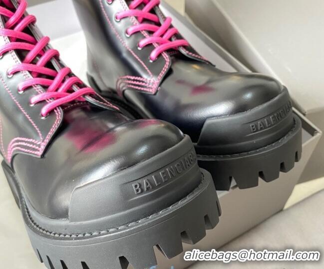 Custom Balenciaga Strike Calfskin Lace-up Short Boot 091115 Black/Pink