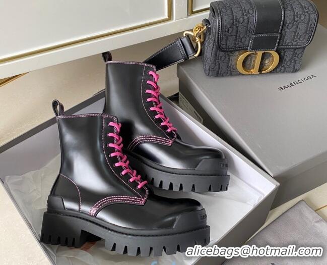 Custom Balenciaga Strike Calfskin Lace-up Short Boot 091115 Black/Pink