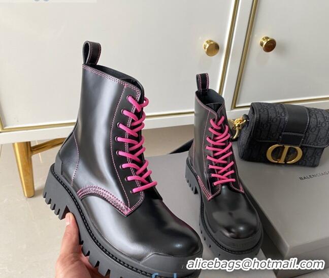 Custom Balenciaga Strike Calfskin Lace-up Short Boot 091115 Black/Pink