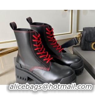 Best Luxury Balenciaga Strike Calfskin Lace-up Short Boot 091115 Black/Red Lace