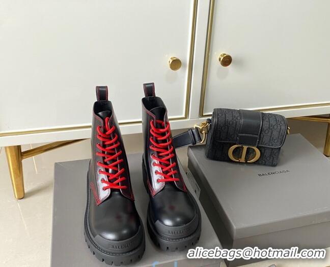 Best Luxury Balenciaga Strike Calfskin Lace-up Short Boot 091115 Black/Red Lace