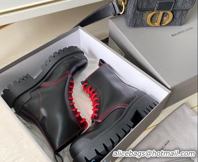 Best Luxury Balenciaga Strike Calfskin Lace-up Short Boot 091115 Black/Red Lace