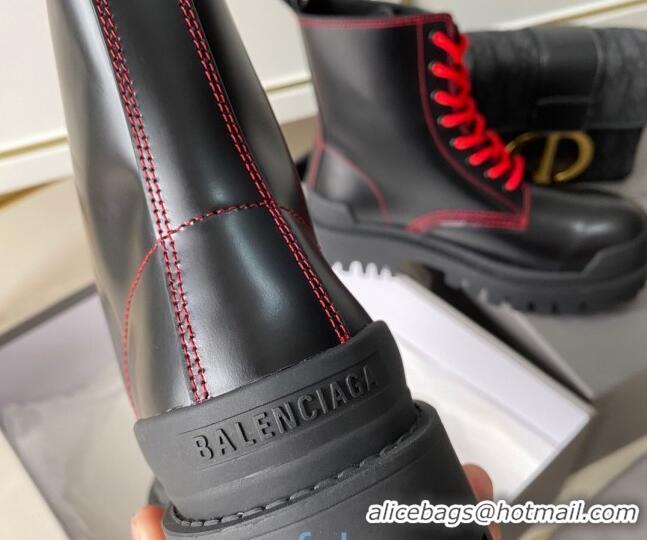 Best Luxury Balenciaga Strike Calfskin Lace-up Short Boot 091115 Black/Red Lace