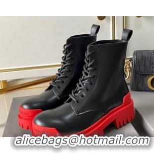 Good Quality Balenciaga Strike Calfskin Lace-up Short Boot 091115 Black/Red Sole