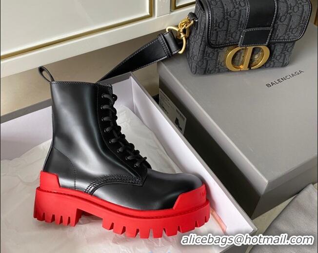 Good Quality Balenciaga Strike Calfskin Lace-up Short Boot 091115 Black/Red Sole